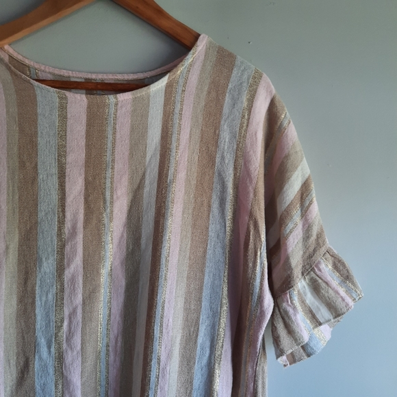 Peach and gold cotton ruffle sleeve dress - Picture 2 of 7